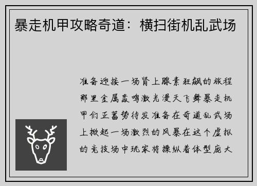暴走机甲攻略奇道：横扫街机乱武场